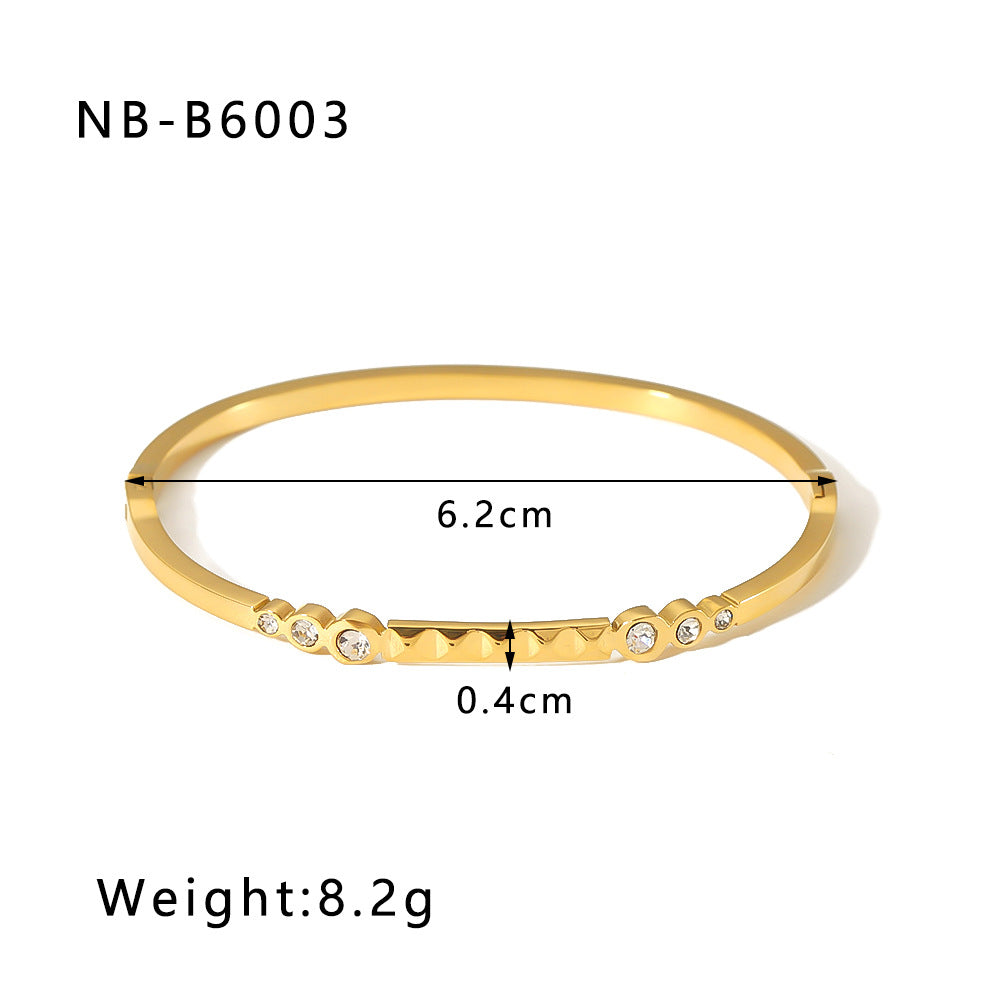 Wholesale Zircon Roman Numeral Diamond Five-pointed Star Stainless Steel Gold Plated Bracelet